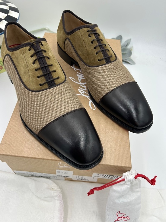 Men’s Christian Louboutin Greggory Velvet Twill/Leather Oxford Shoes.Size 43/10